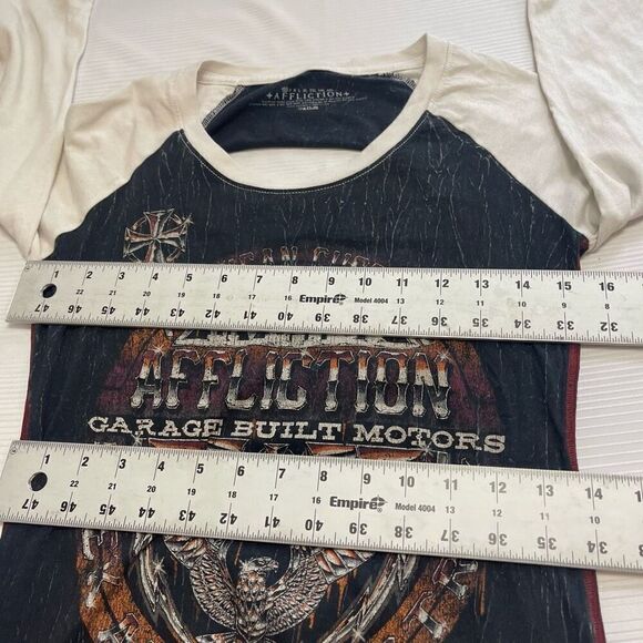 NWT Affliction Union Chrome Grey 3/4 Length Sleeves Grungy Y2K Shirt Size XS New - Picture 4 of 9